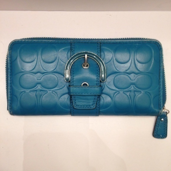 小物 Coach Soho Signature Small Wallet Blue COACH WALLET BLUE LEATHER EMBOSSED leather soho zipper clutch